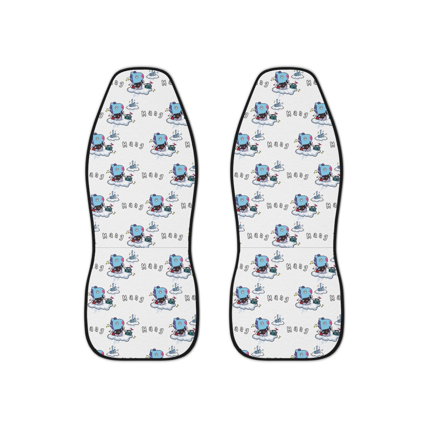 BT21 Mang White Car Seat Cover Pattern Design - Identical Set of 2