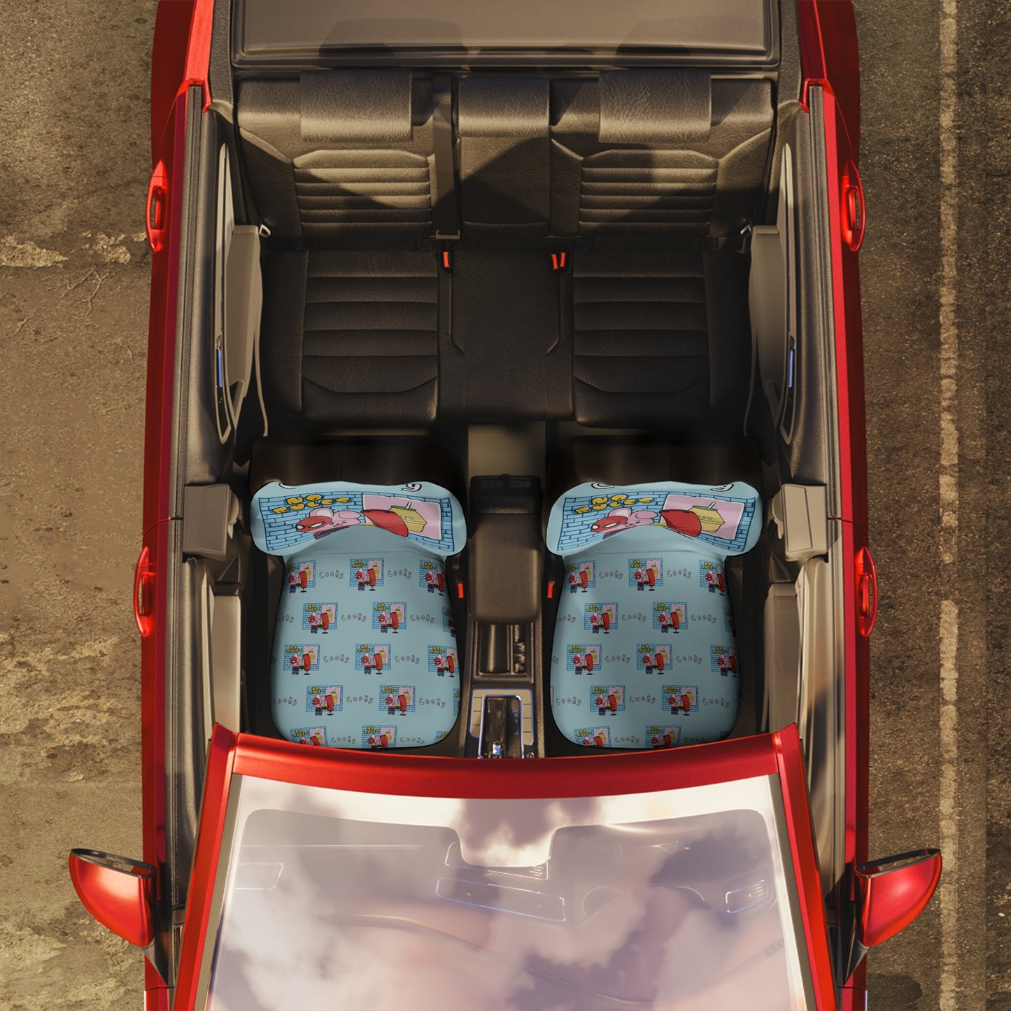 BT21 Cooky Blue Car Seat Cover Single Pattern Combo Design - Identical Set of 2