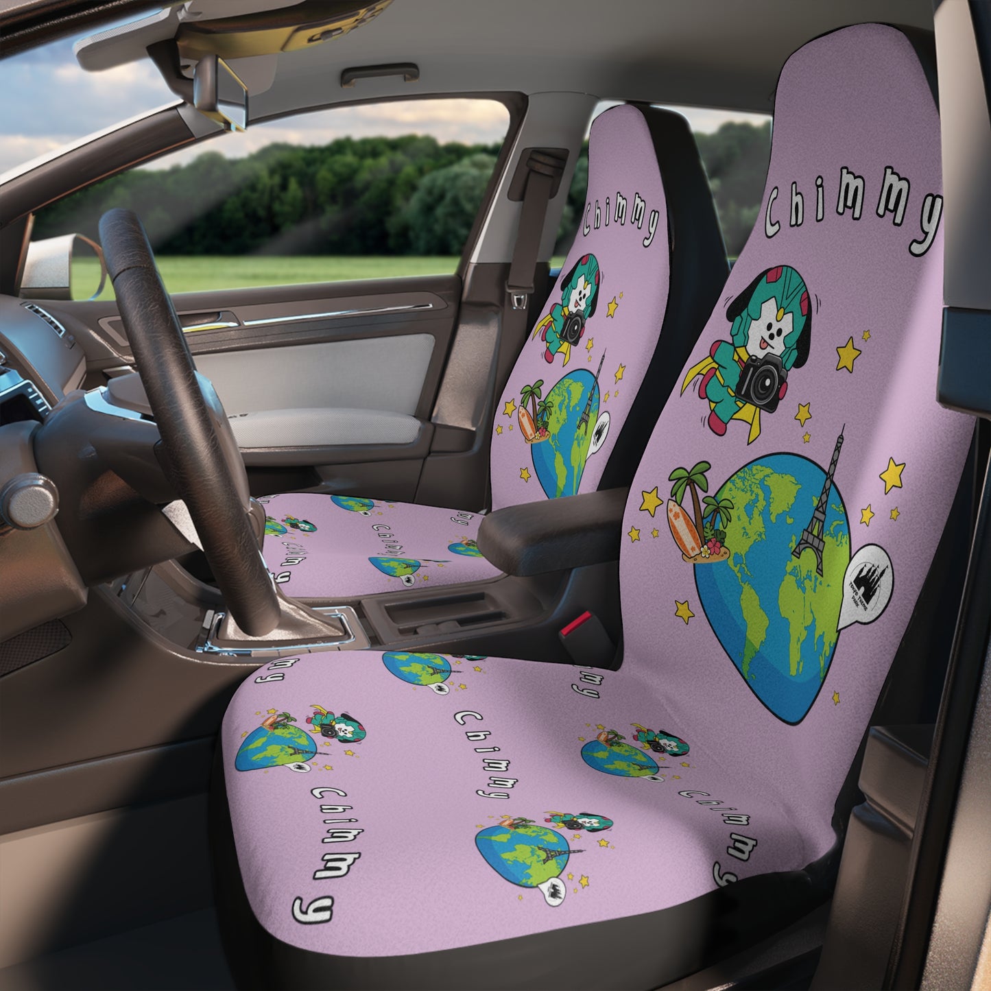 BT21 Chimmy Purple Car Seat Cover Single Pattern Combo Design - Identical Set of 2