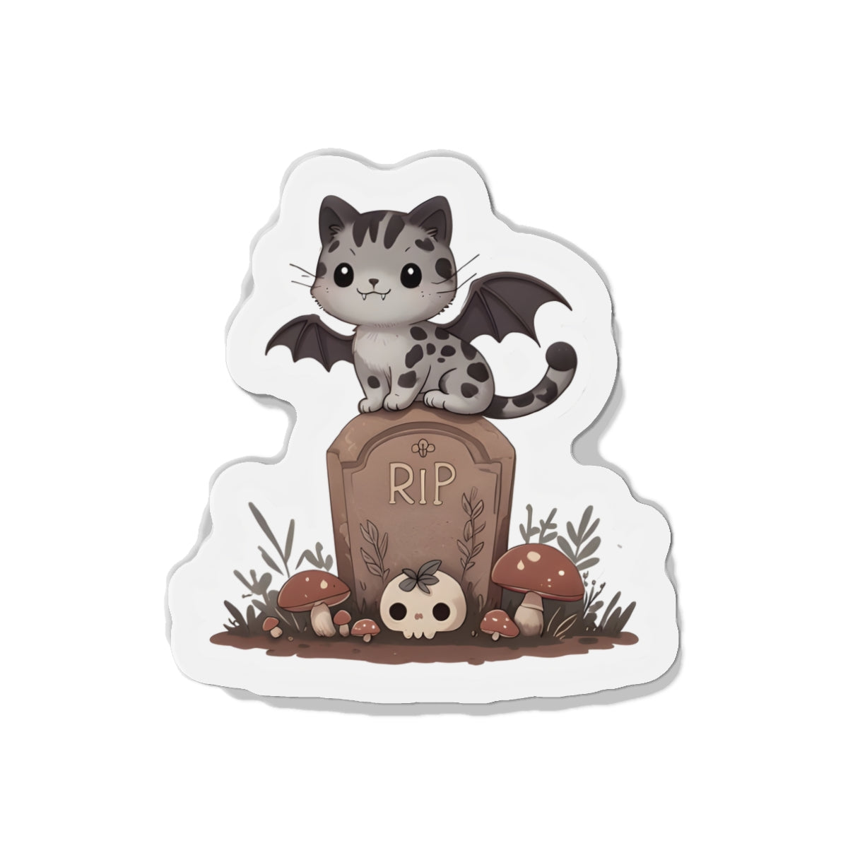 Spooky Cat With Bat Wings in Graveyard Magnet - Cute & Random