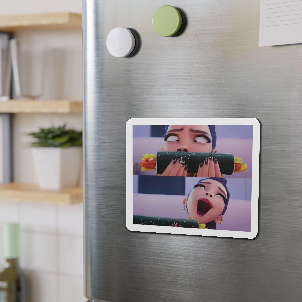 Kpop Demon Hunters Huntrix Rumi Smelling Gimbap Meme Magnet