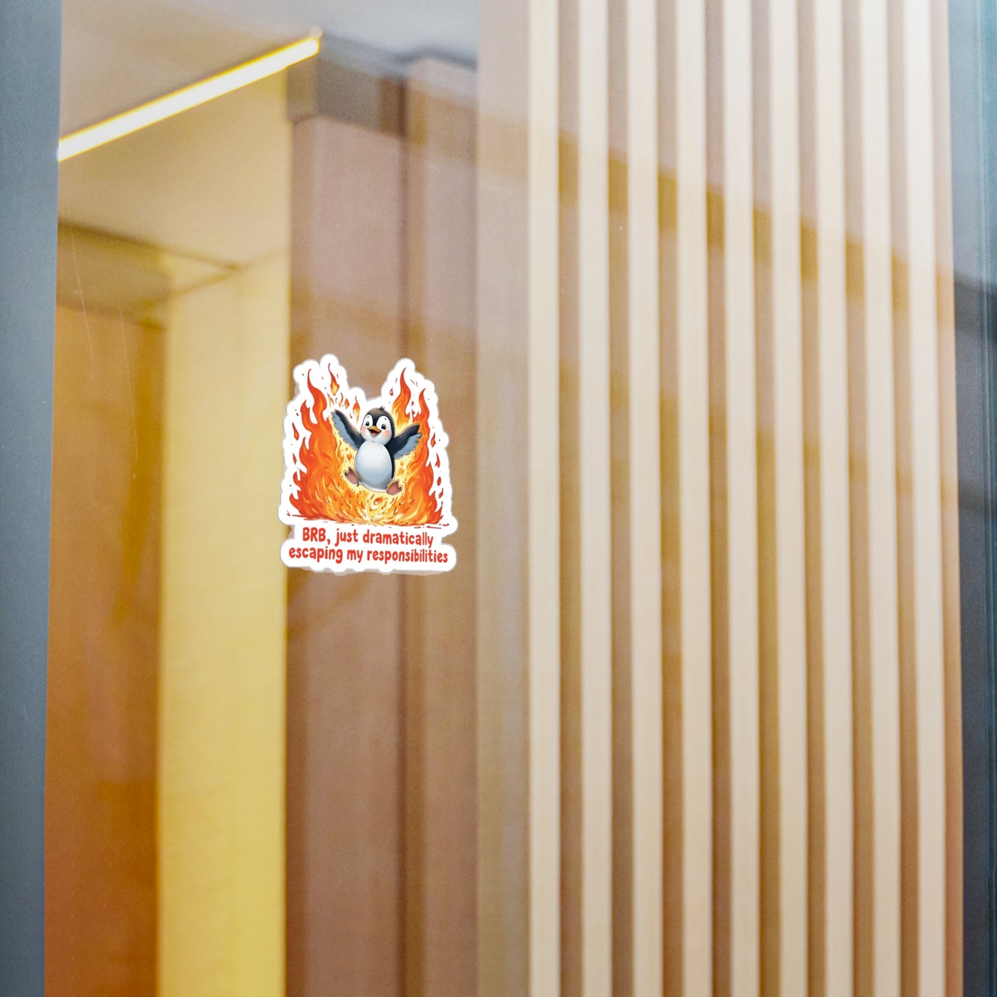 Penguin Dramatically Escaping Responsibilities Decal Sticker - Funny & Relatable