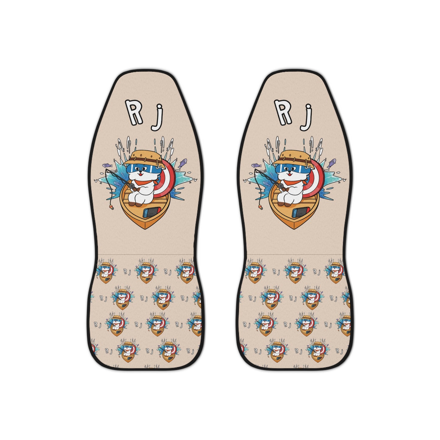 BT21 RJ Beige Car Seat Cover Single Pattern Combo Design - Identical Set of 2