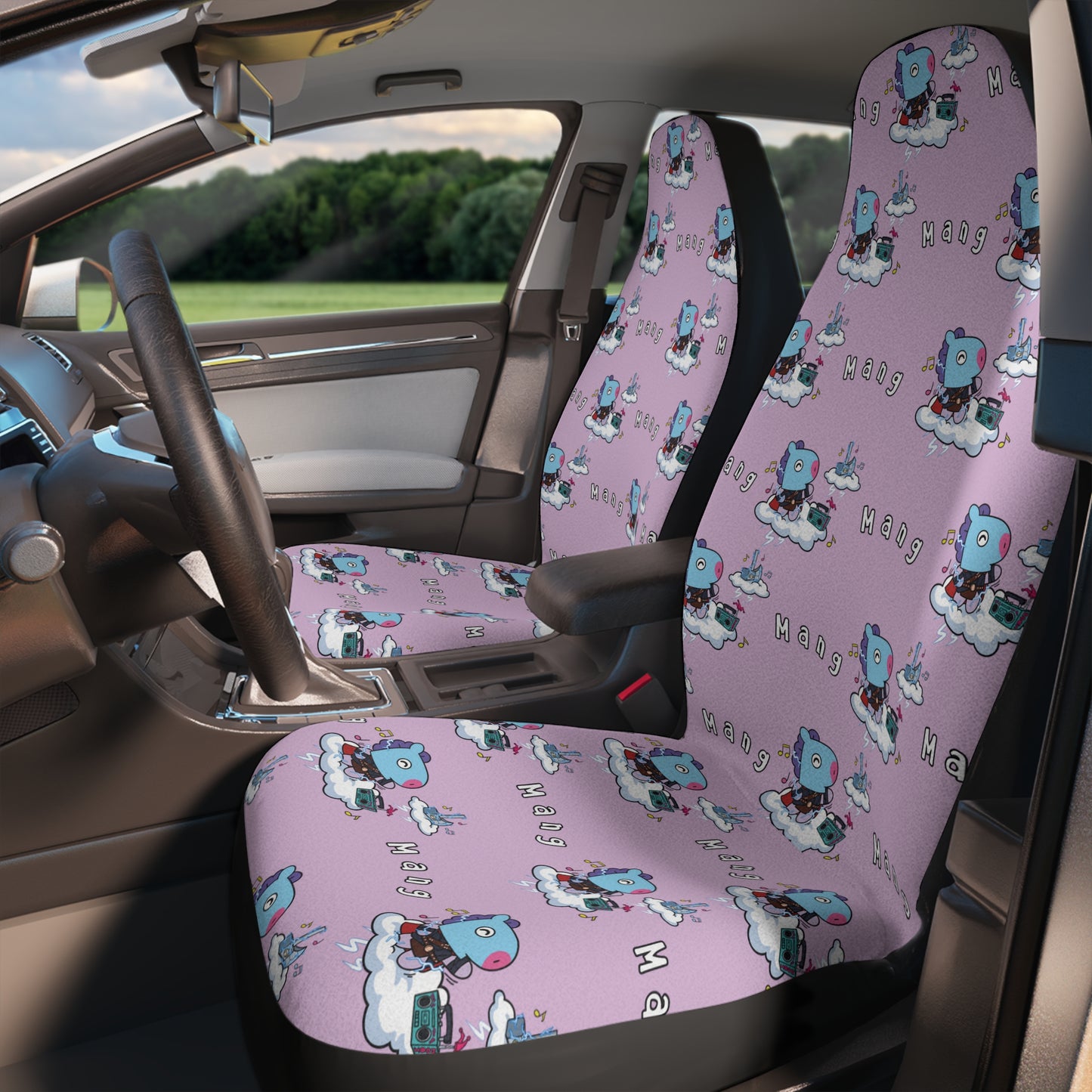 BT21 Mang Purple Car Seat Cover Pattern Design - Identical Set of 2