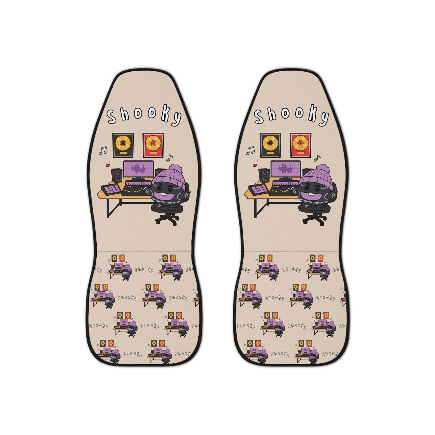 BT21 Shooky Beige Car Seat Cover Single Pattern Combo Design - Identical Set of 2