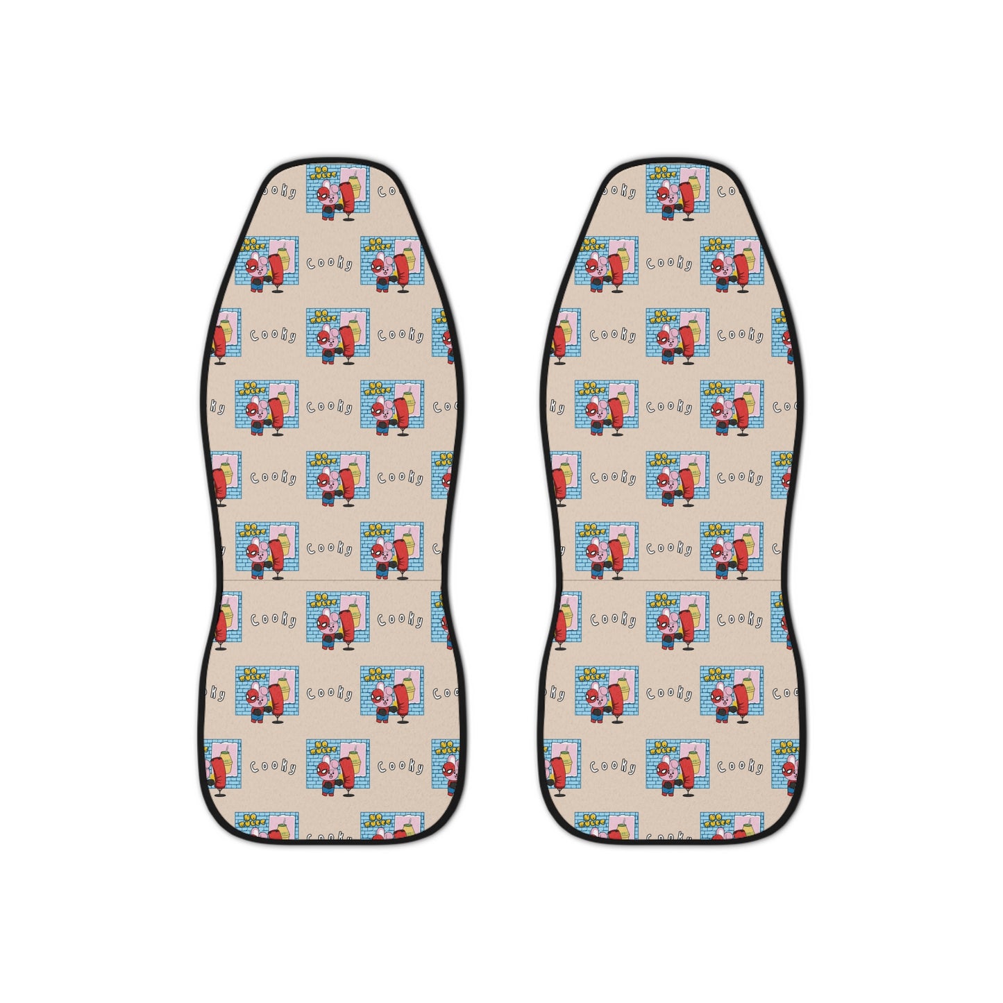 BT21 Cooky Beige Car Seat Cover Pattern Design - Identical Set of 2
