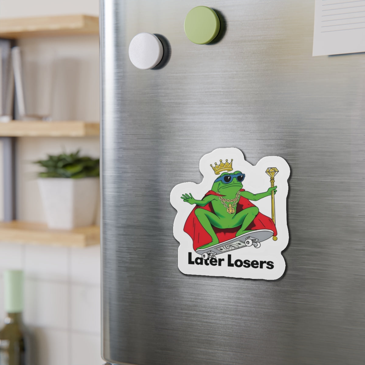 Later Losers King Frog Skateboarding Magnet - Funny & Relatable