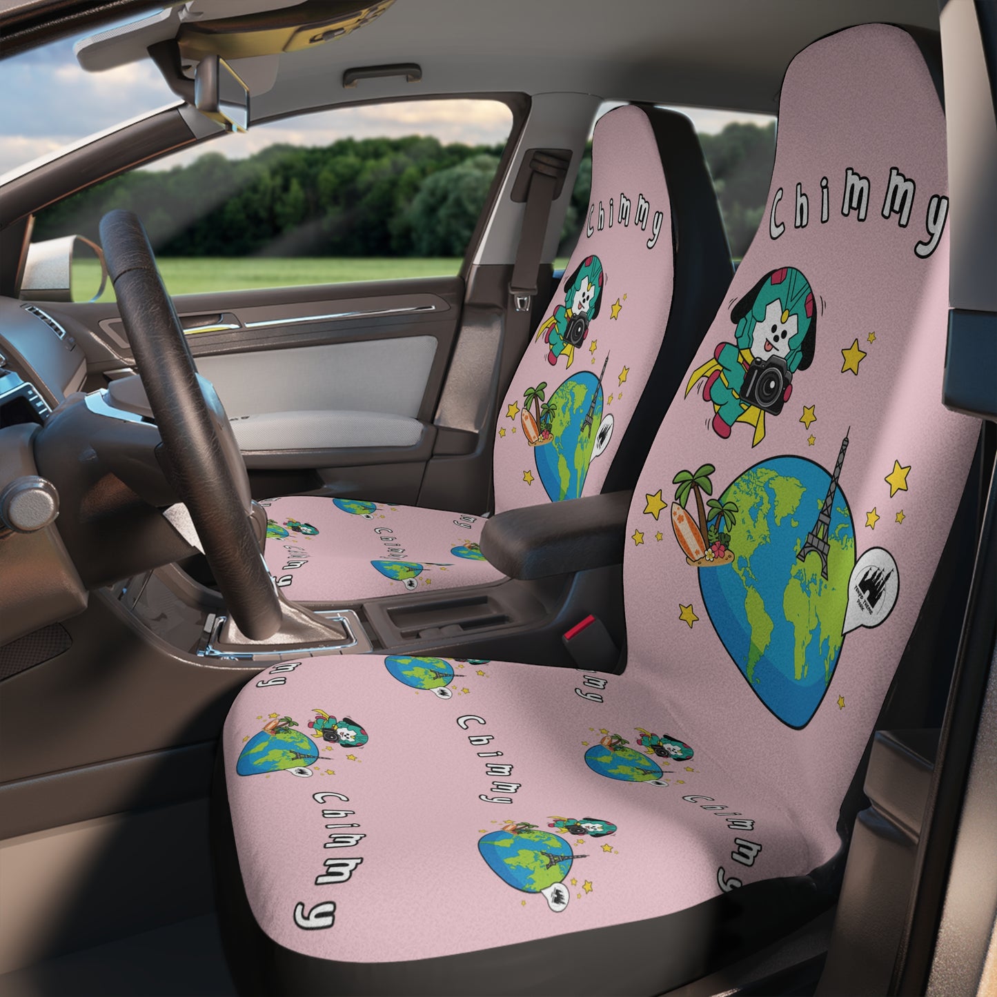 BT21 Chimmy Pink Car Seat Cover Single Pattern Combo Design - Identical Set of 2