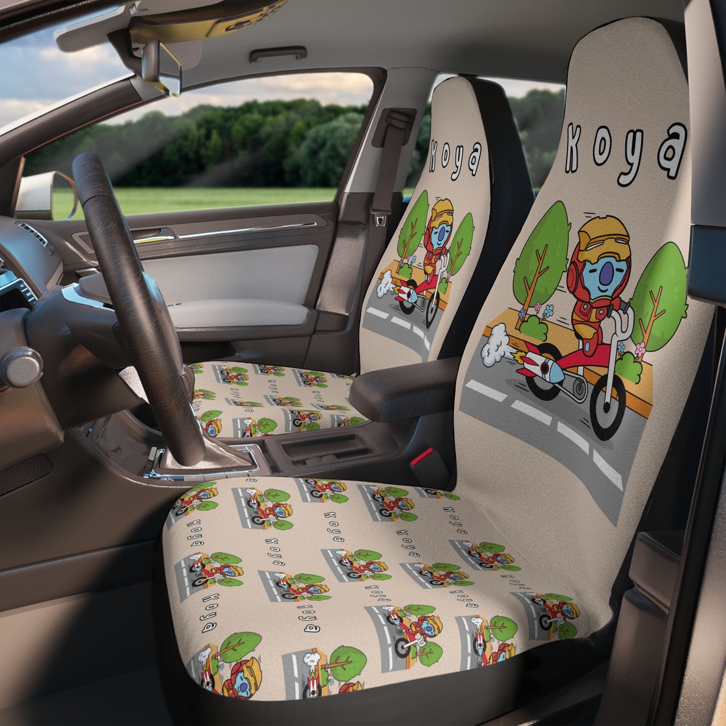 BT21 Koya Beige Car Seat Cover Single Pattern Combo Design - Identical Set of 2