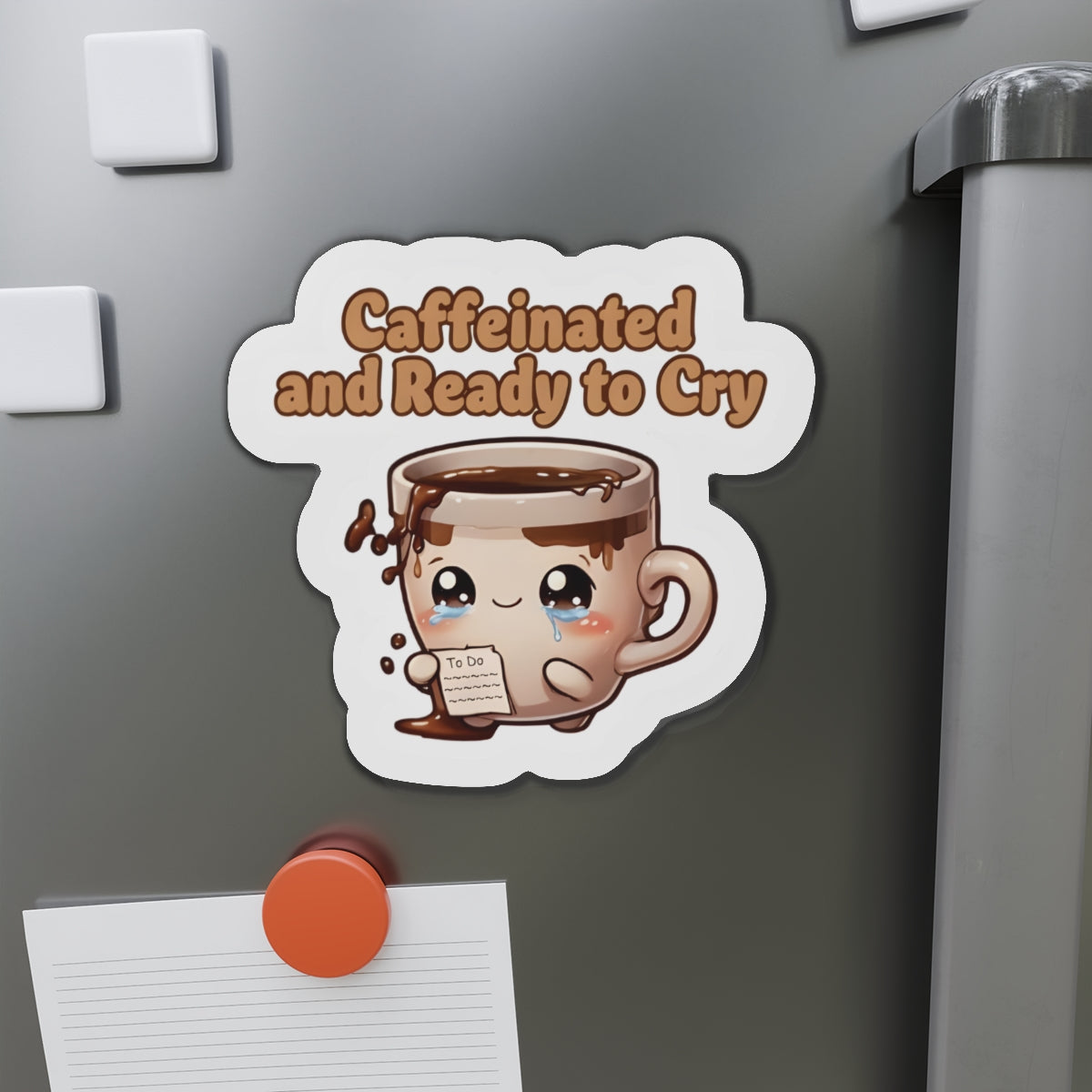 Caffeinated and Ready to Cry Cute Coffee Mug Magnet - Funny & Relatable