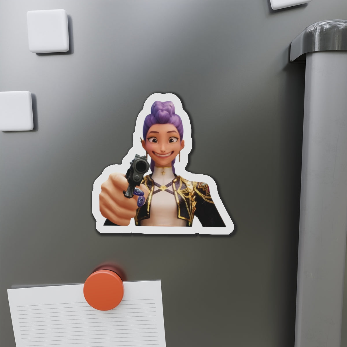 Kpop Demon Hunters Huntrix Rumi Pointing Gun Meme Magnet