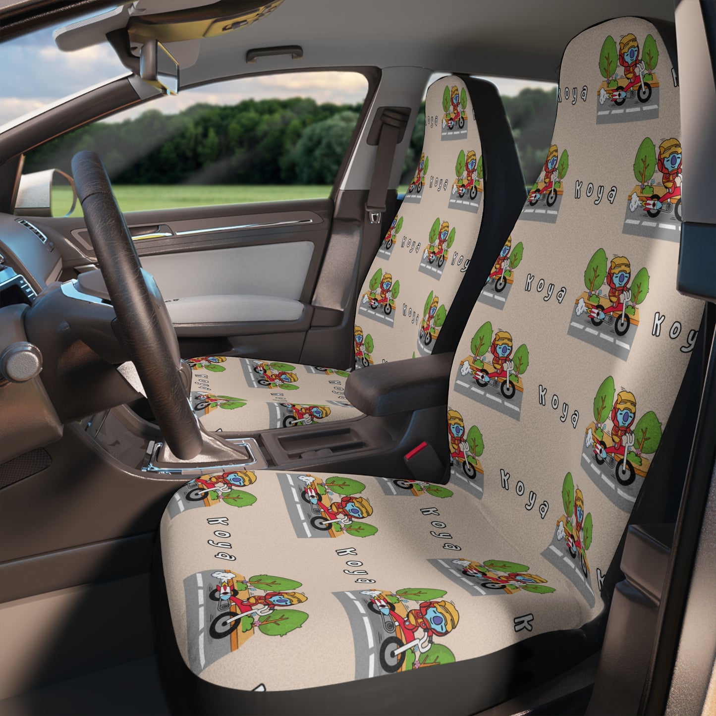 BT21 Koya Beige Car Seat Cover Pattern Design - Identical Set of 2