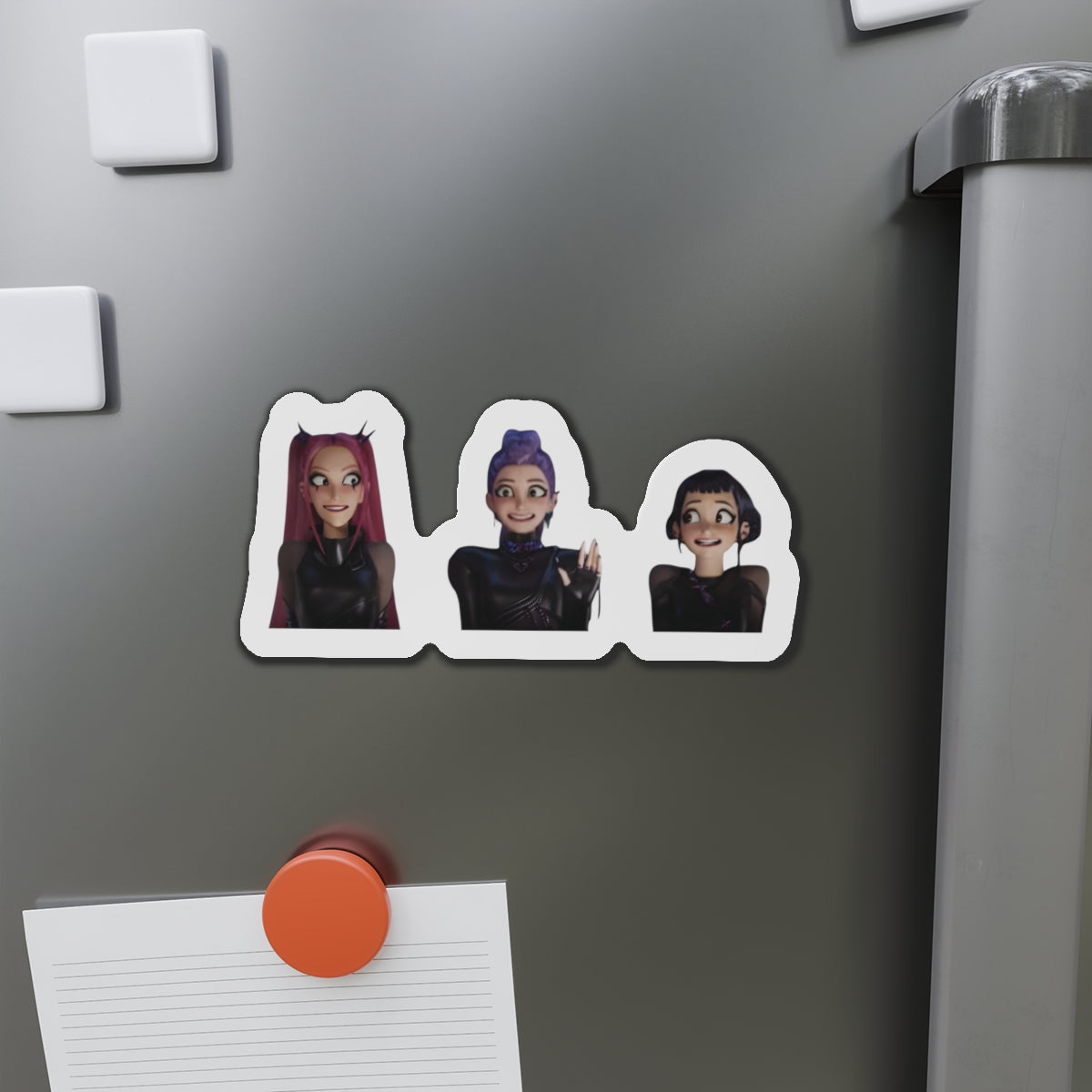 Kpop Demon Hunters Huntrix Rumi Mira Zoey Black Leather Outfit Magnet