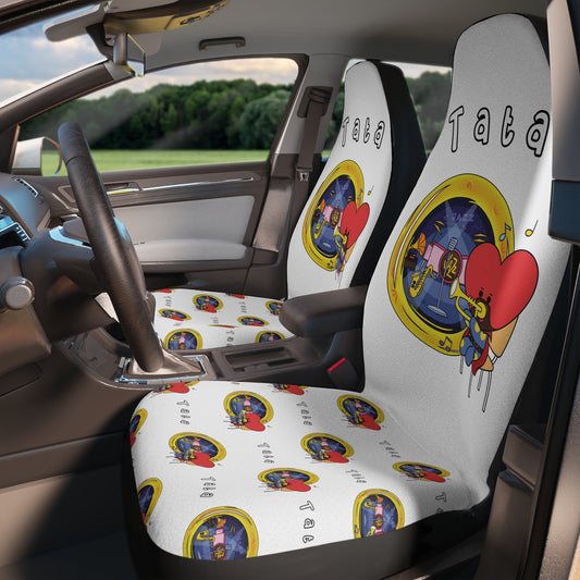 BT21 Tata White Car Seat Cover Single Pattern Combo Design - Identical Set of 2