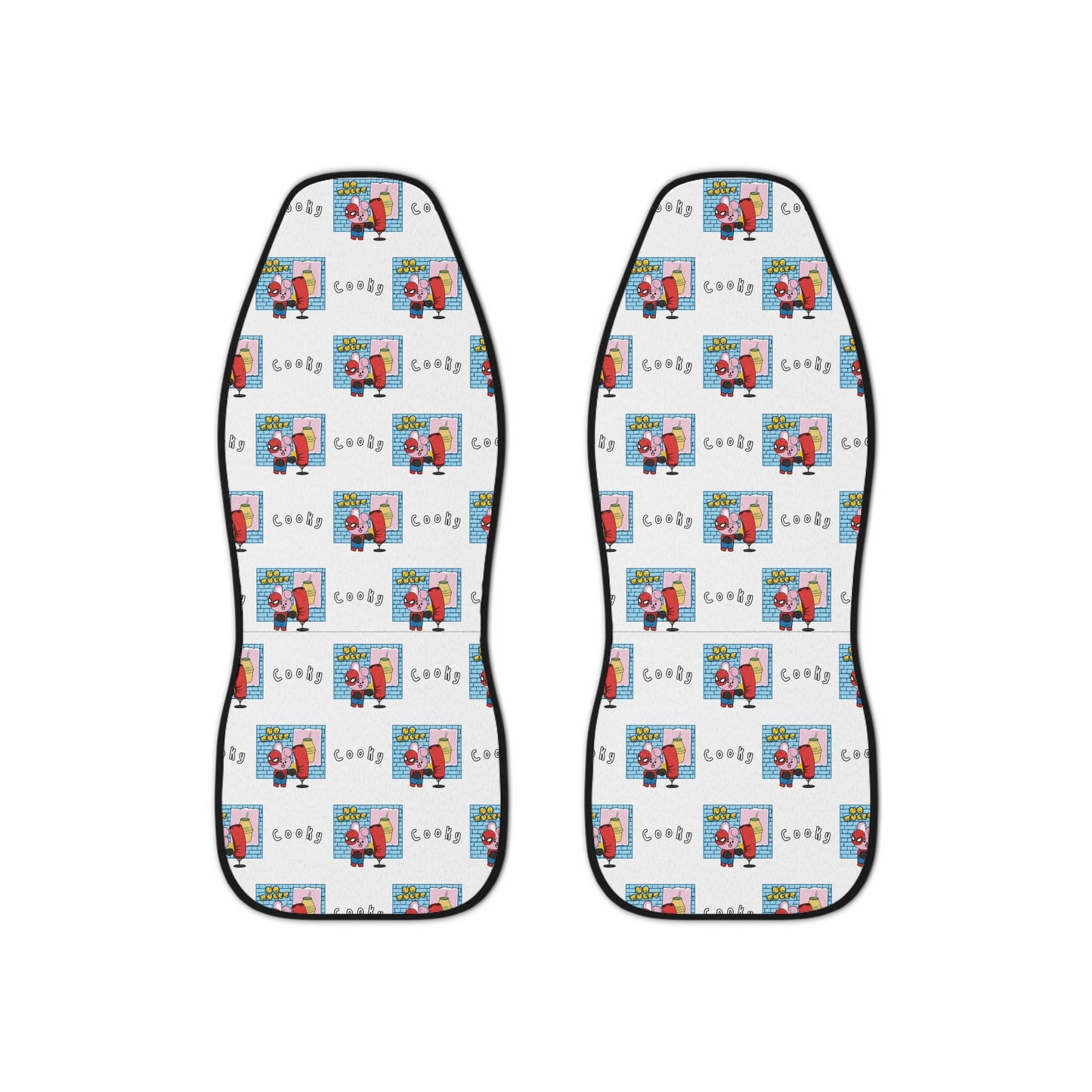 BT21 Cooky White Car Seat Cover Pattern Design - Identical Set of 2