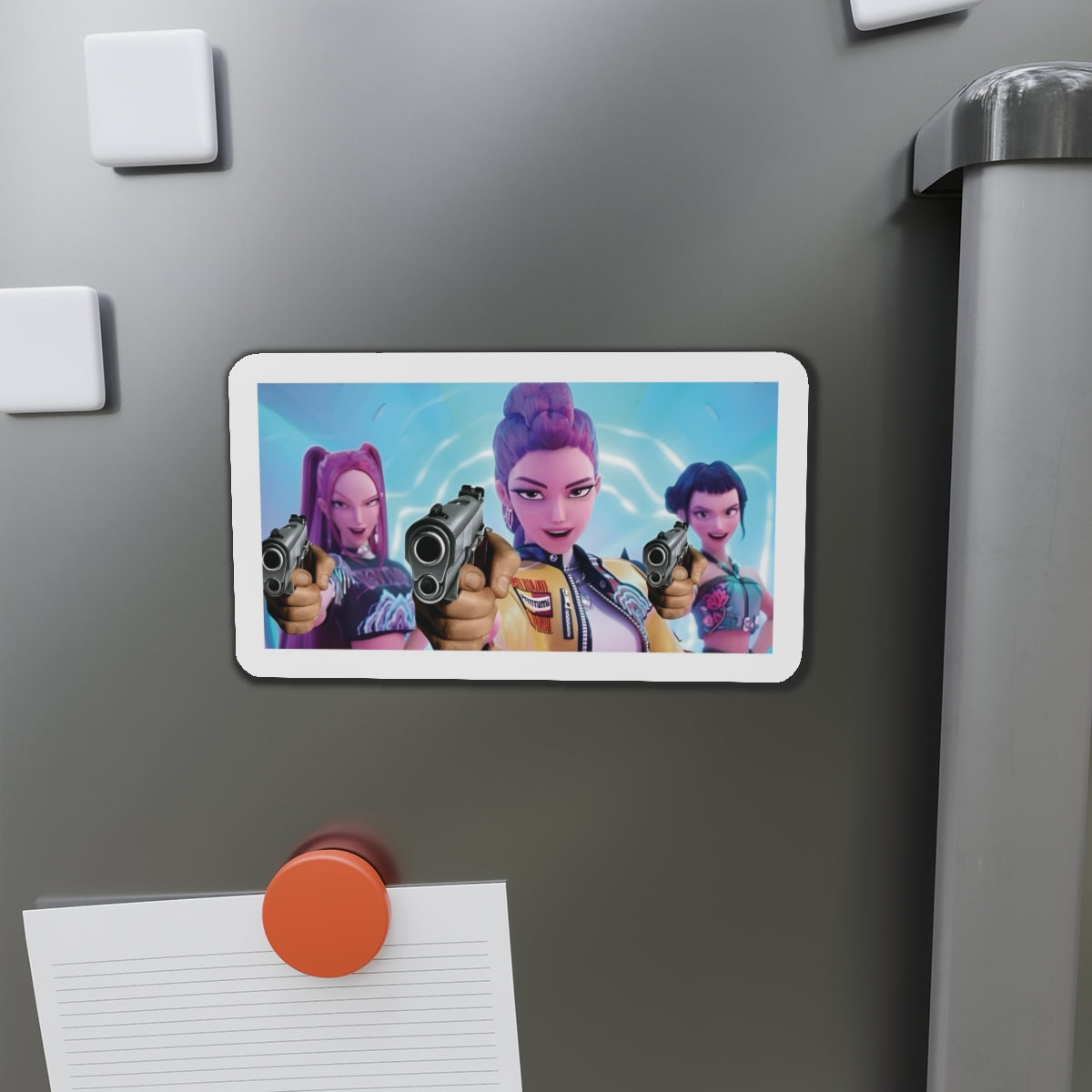 Kpop Demon Hunters Huntrix Rumi Mira Zoey Gun On Plane Meme Magnet