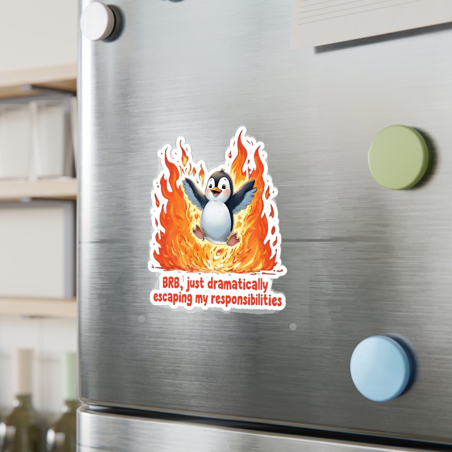 Penguin Dramatically Escaping Responsibilities Decal Sticker - Funny & Relatable