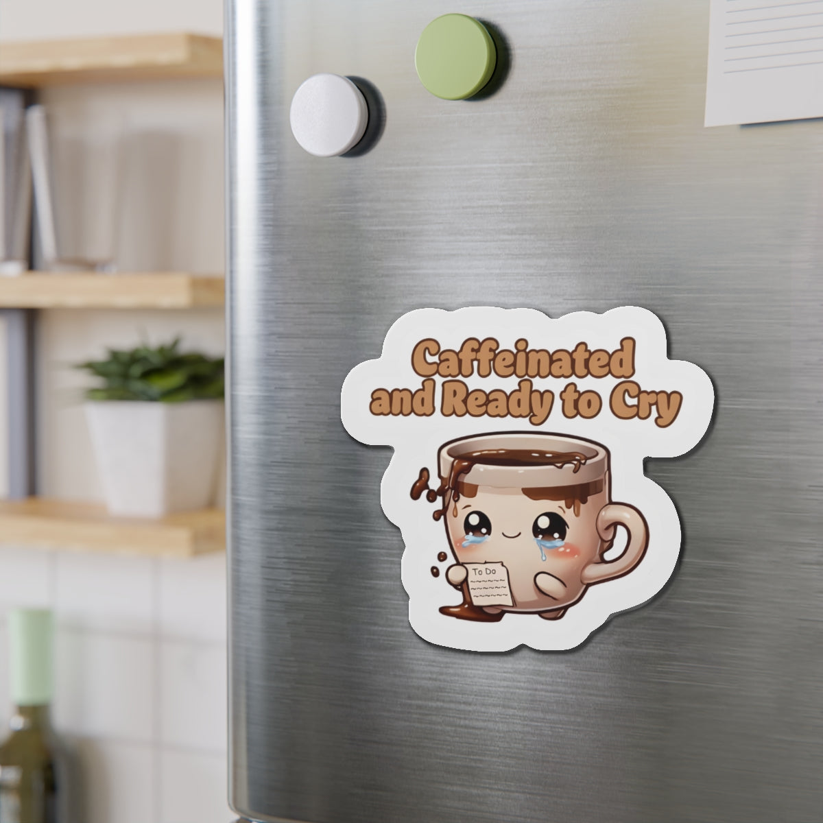 Caffeinated and Ready to Cry Cute Coffee Mug Magnet - Funny & Relatable
