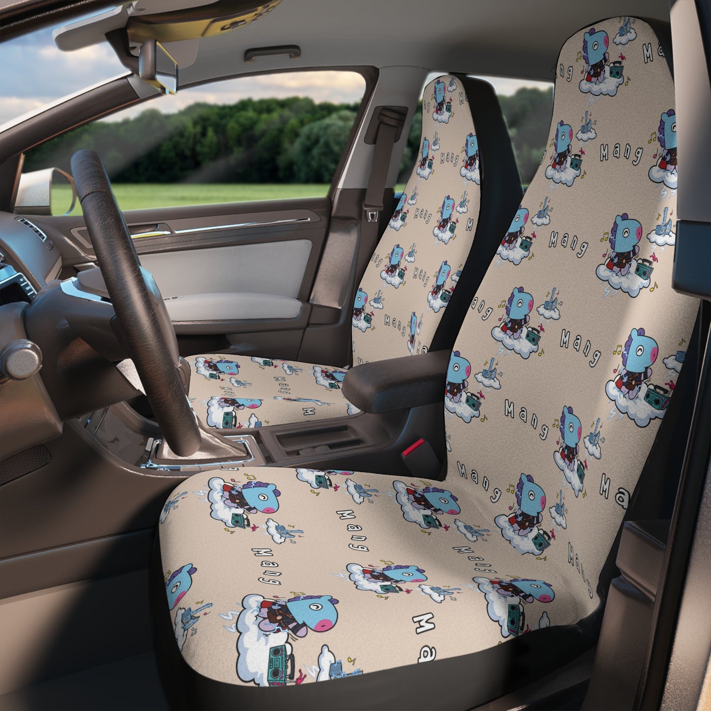 BT21 Mang Beige Car Seat Cover Pattern Design - Identical Set of 2