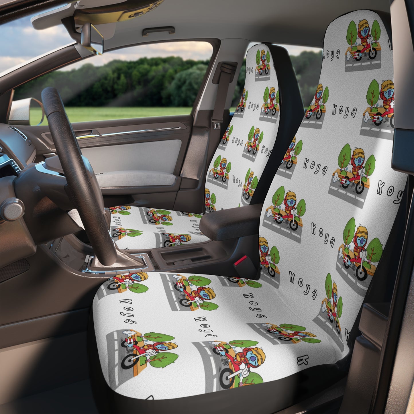 BT21 Koya White Car Seat Cover Pattern Design - Identical Set of 2