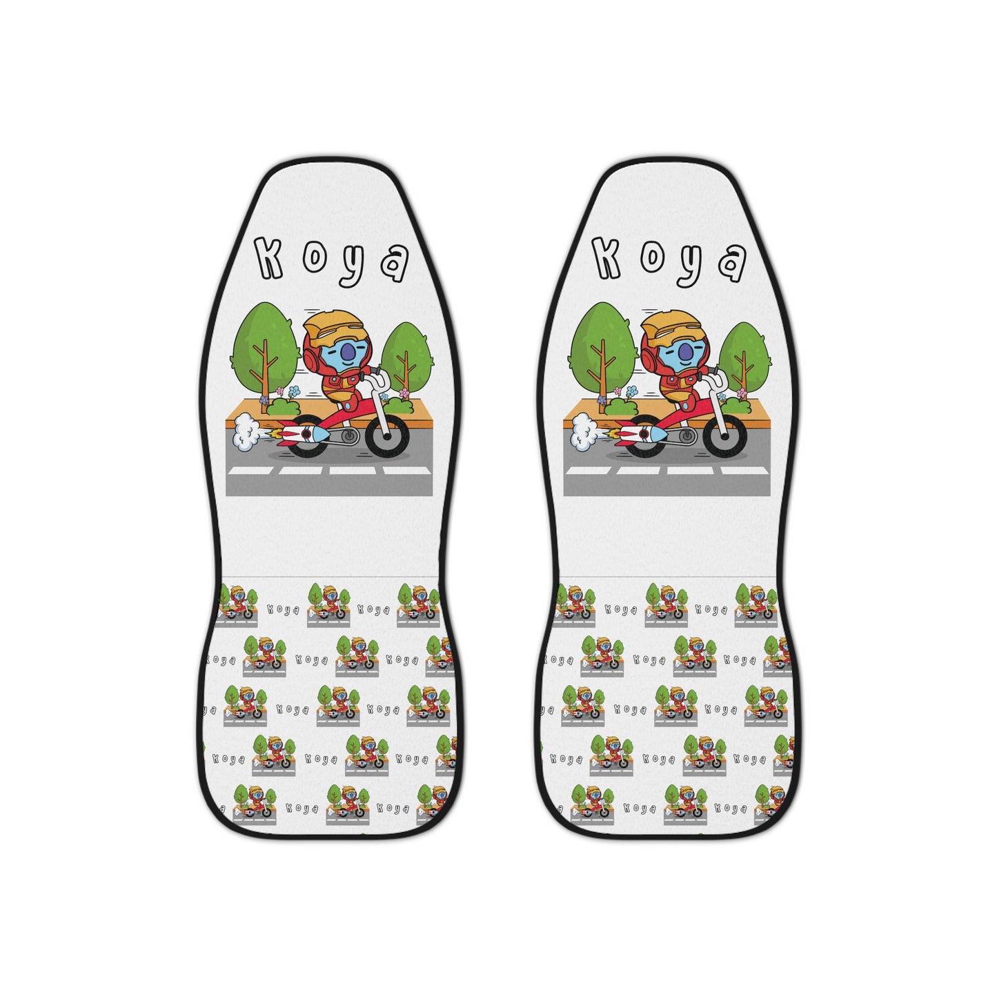 BT21 Koya White Car Seat Cover Single Pattern Design Combo - Identical Set of 2