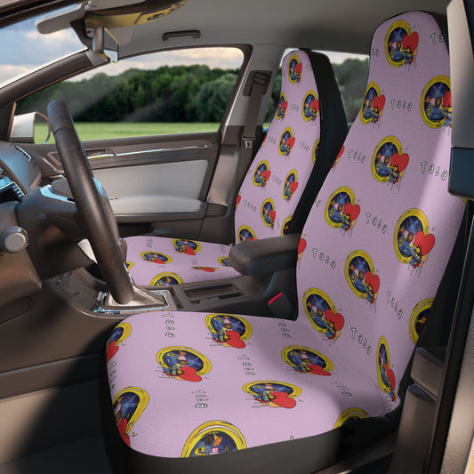 BT21 Tata Purple Car Seat Covers Pattern Design - Identical Set of 2