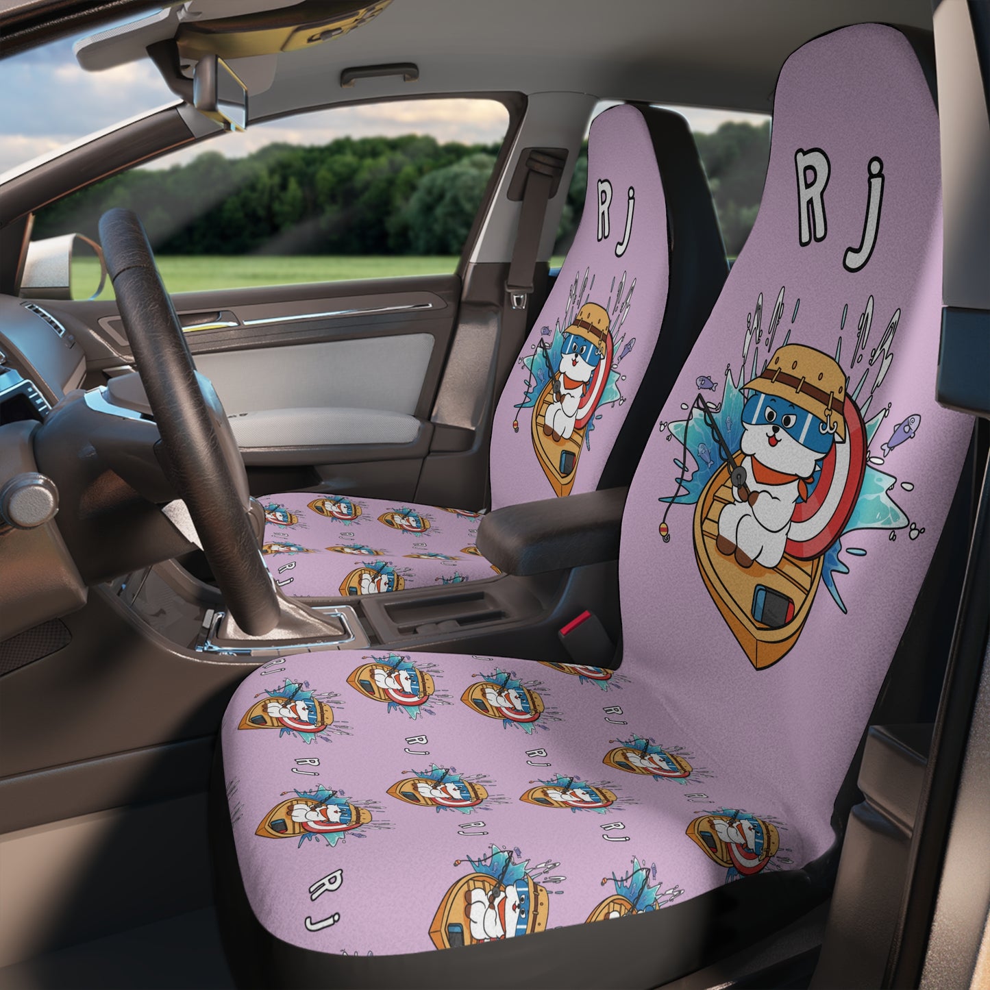 BT21 RJ Purple Car Seat Cover Single Pattern Combo Design - Identical Set of 2