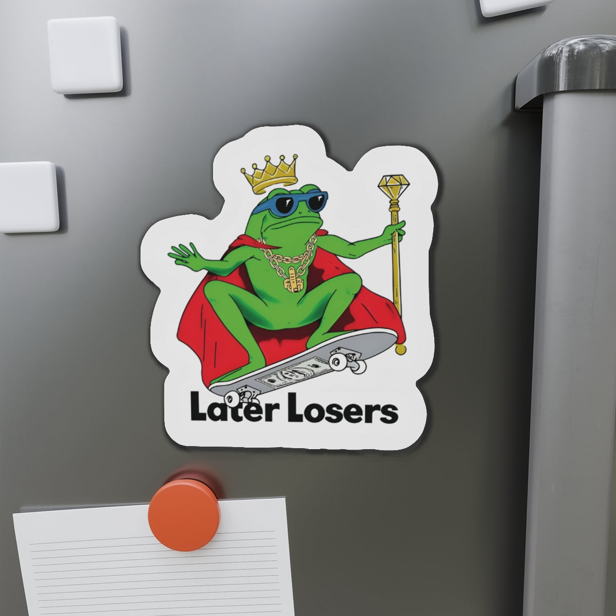 Later Losers King Frog Skateboarding Magnet - Funny & Relatable