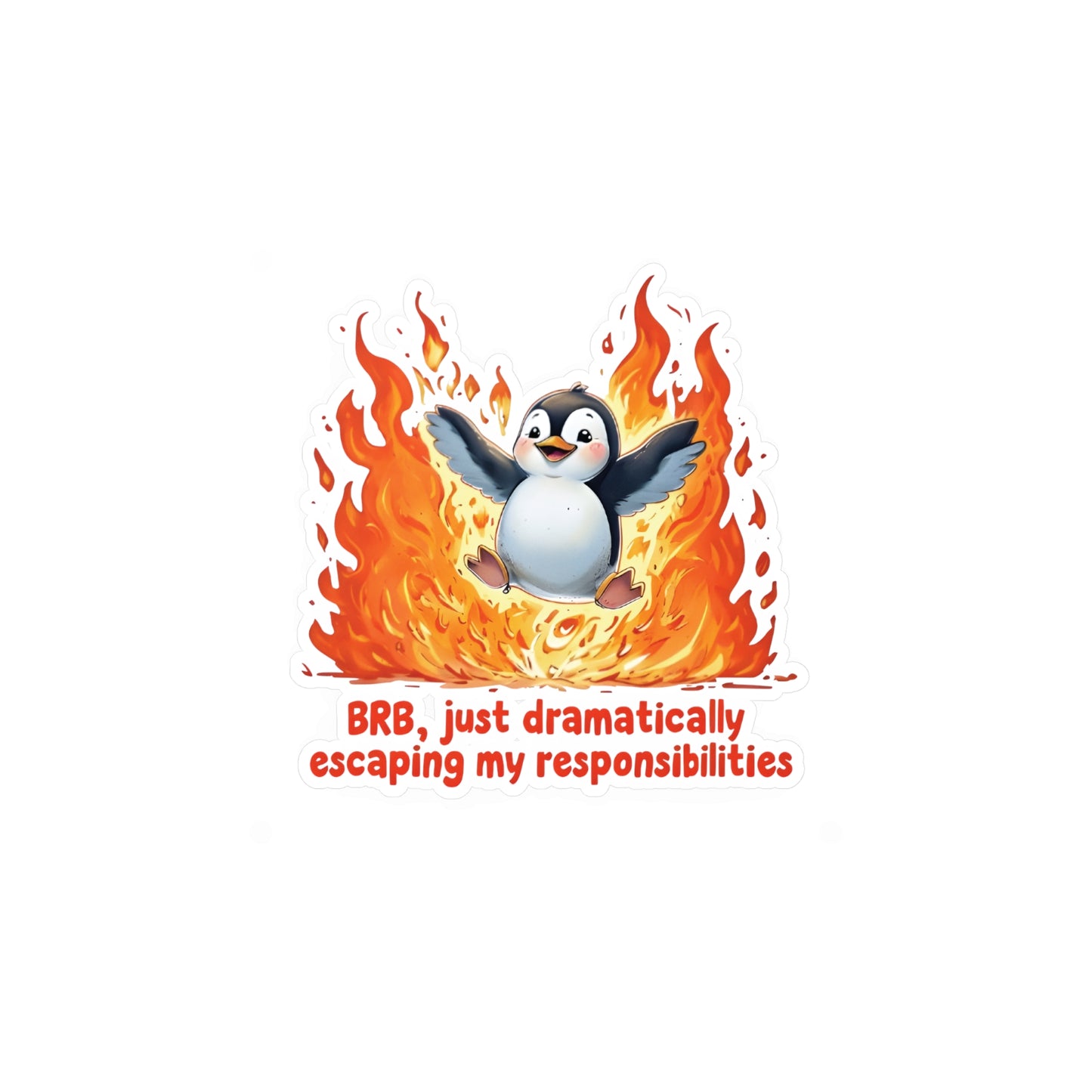 Penguin Dramatically Escaping Responsibilities Decal Sticker - Funny & Relatable