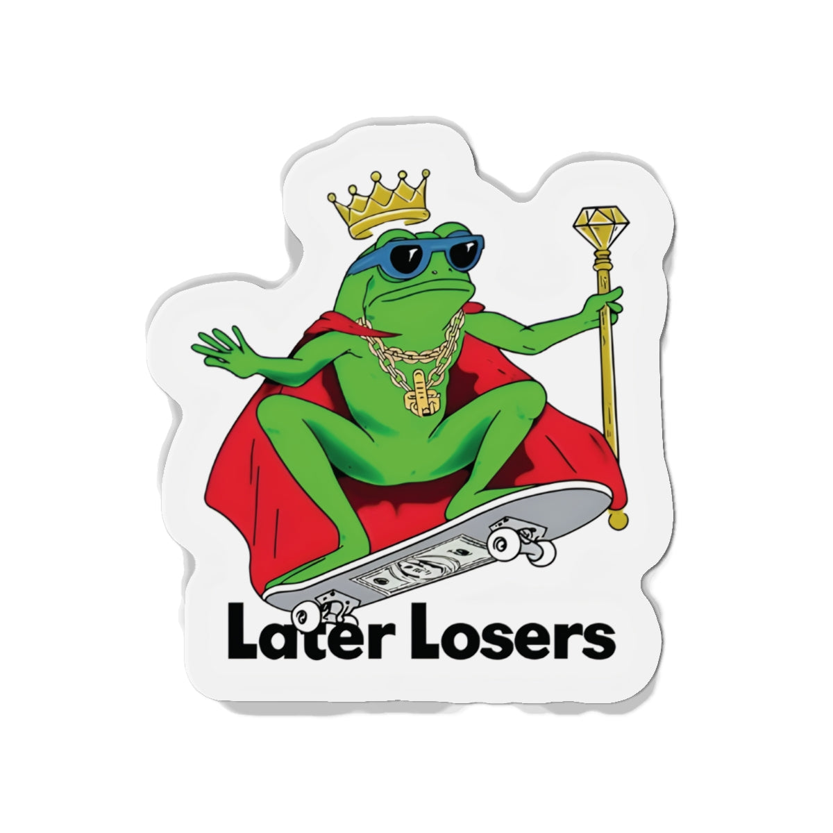 Later Losers King Frog Skateboarding Magnet - Funny & Relatable