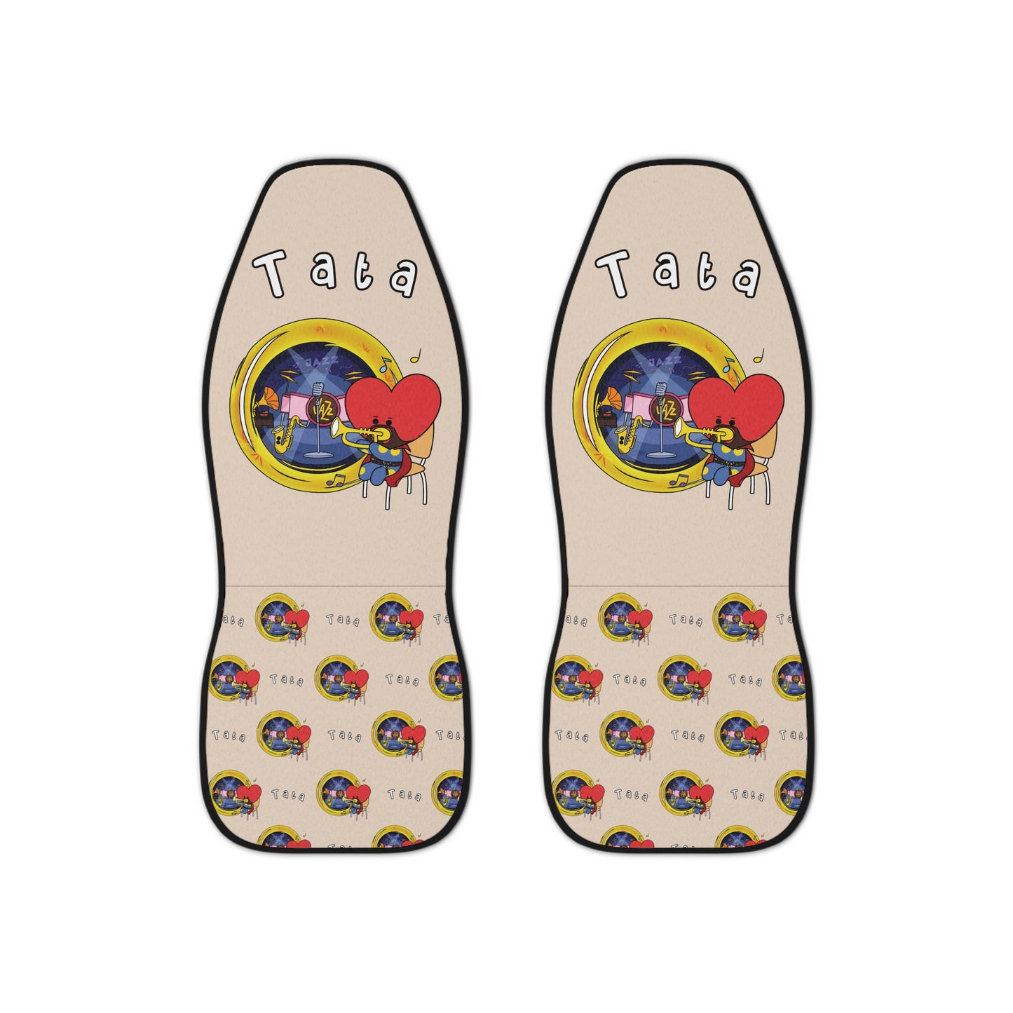 BT21 Tata Beige Car Seat Cover Single Pattern Combo Design - Identical Set of 2