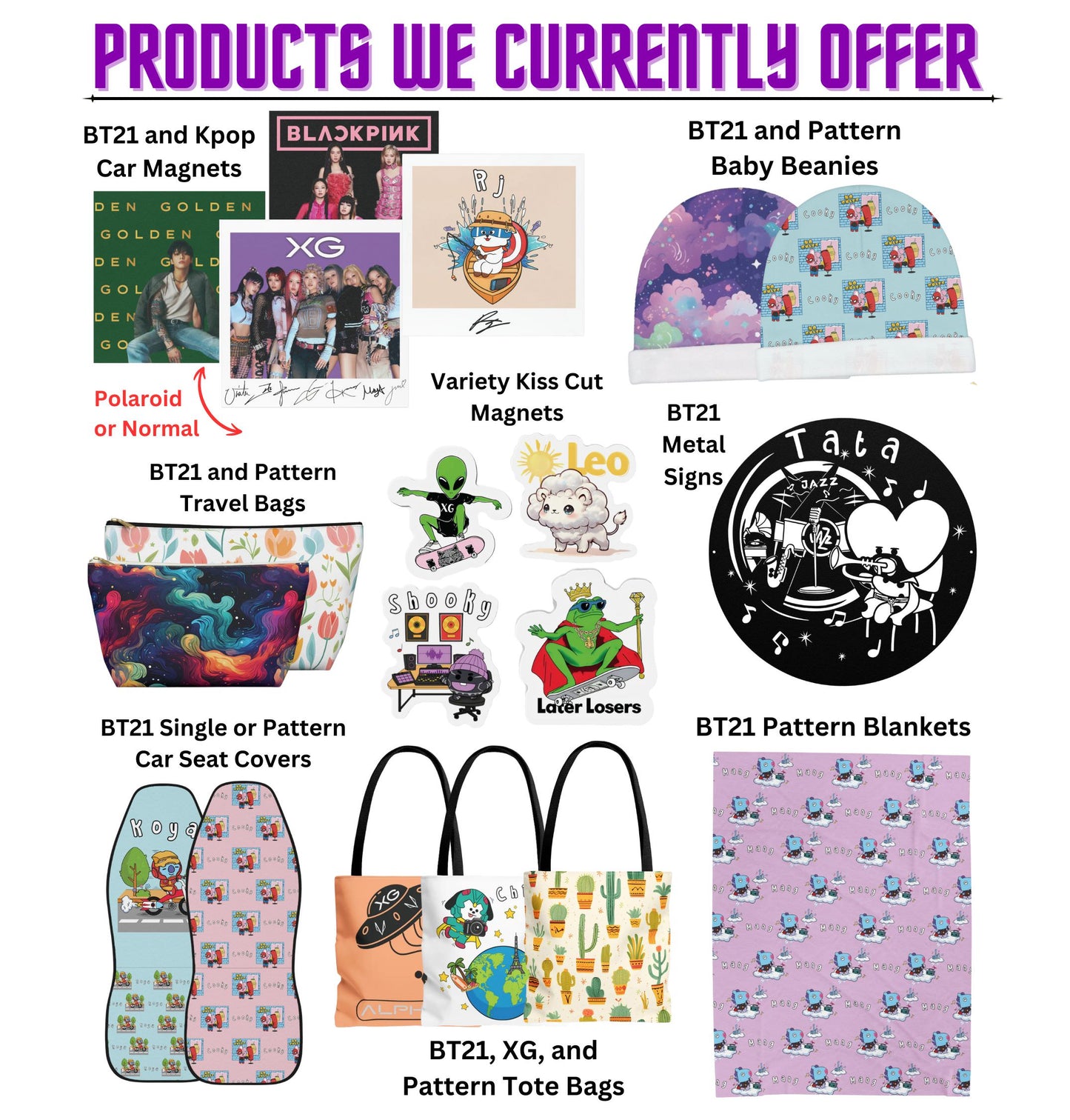 BT21 Mang Pink Car Seat Cover Pattern Design - Identical Set of 2