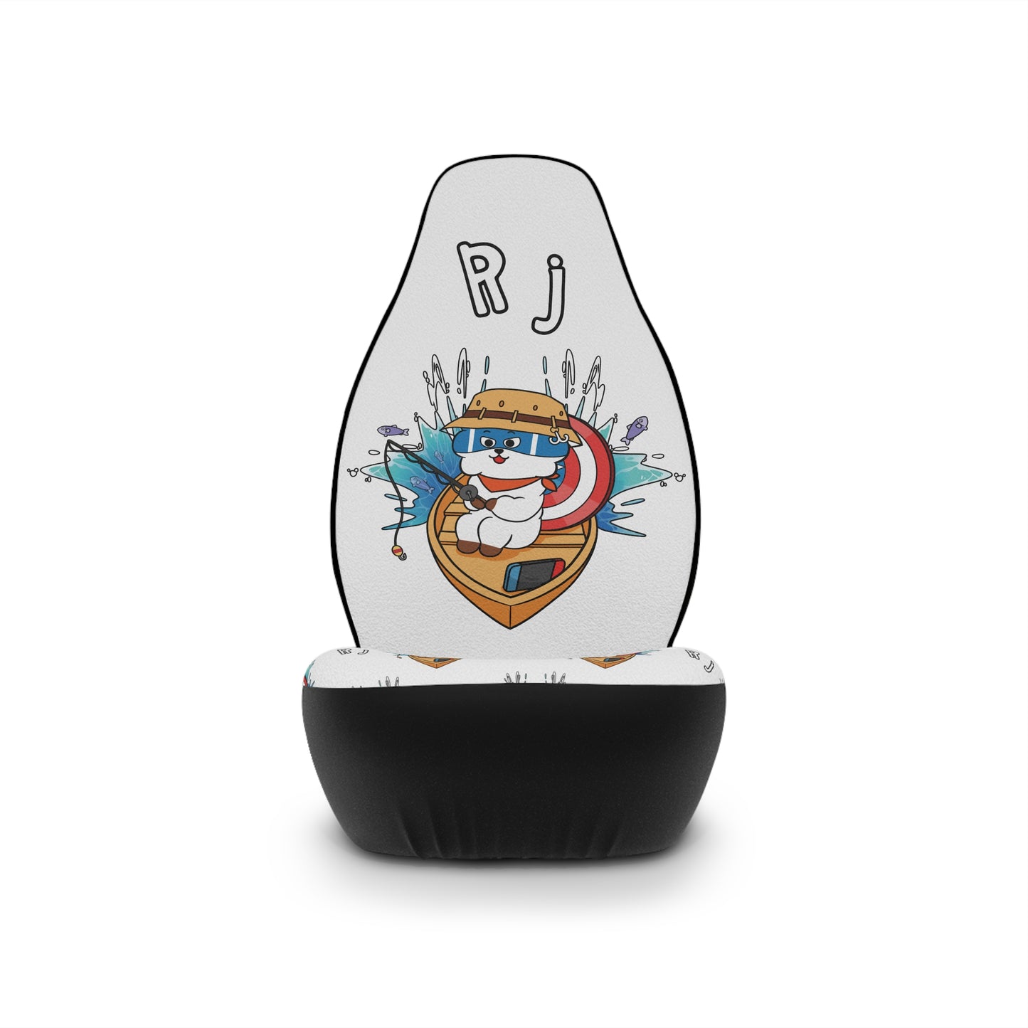 BT21 RJ White Car Seat Cover Single Pattern Combo Design - Identical Set of 2