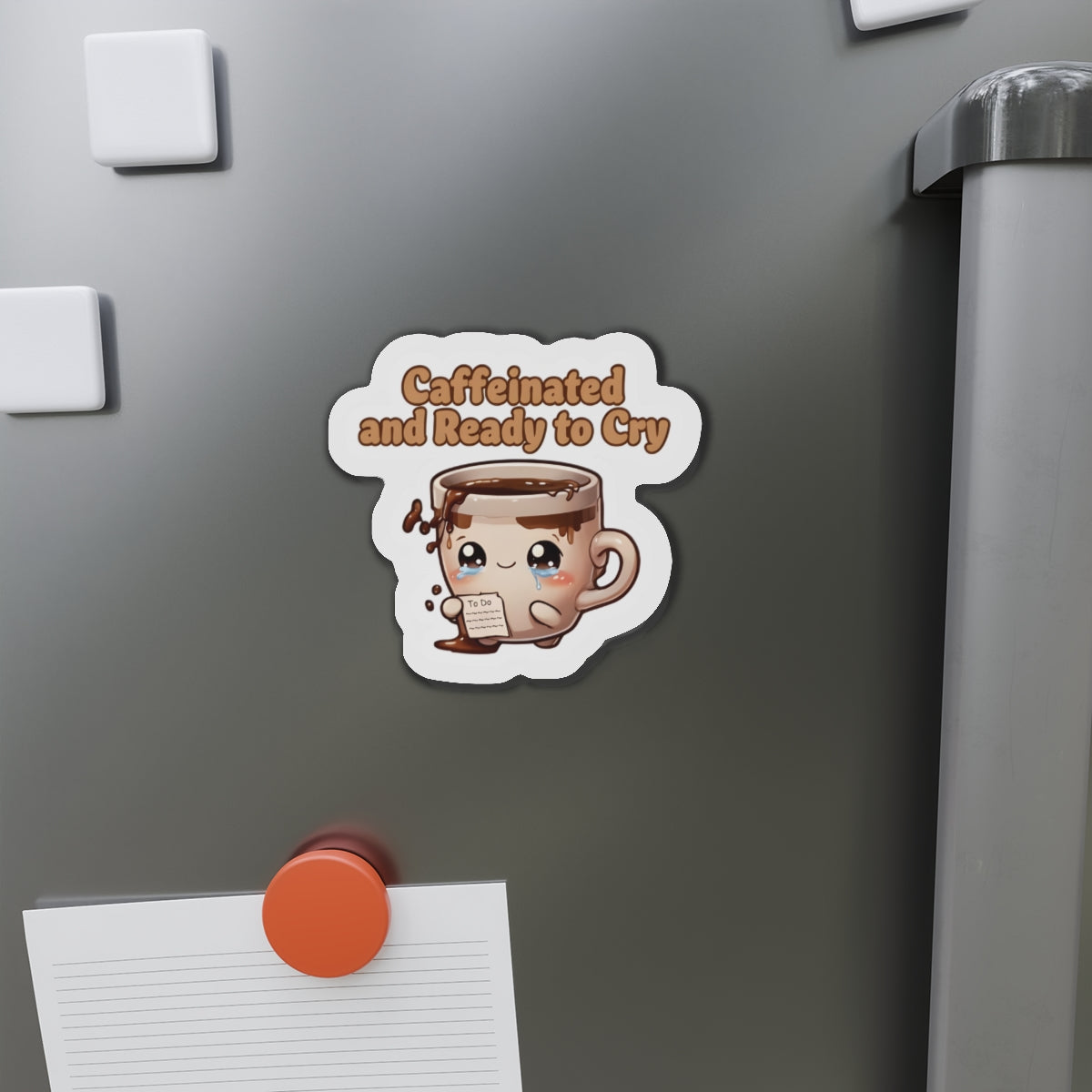 Caffeinated and Ready to Cry Cute Coffee Mug Magnet - Funny & Relatable
