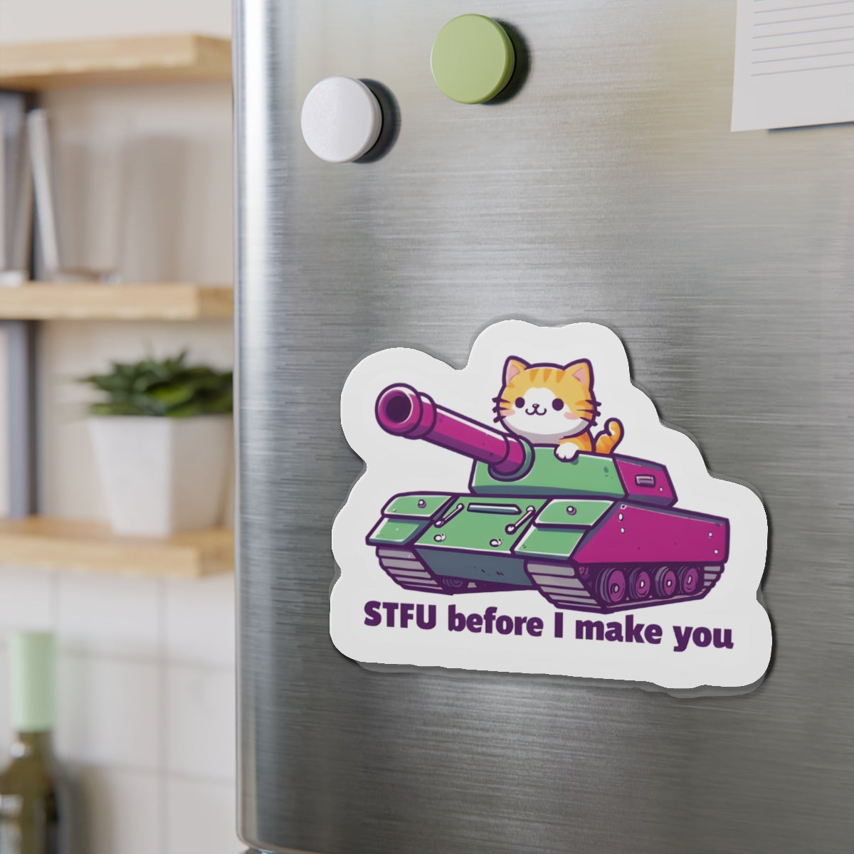 Cat Riding in a Tank Magnet - Funny & Relatable