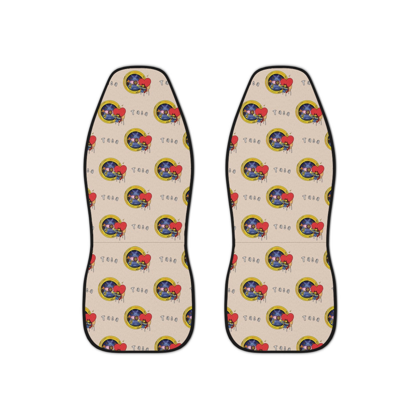 BT21 Tata Beige Car Seat Cover Pattern Design - Identical Set of 2
