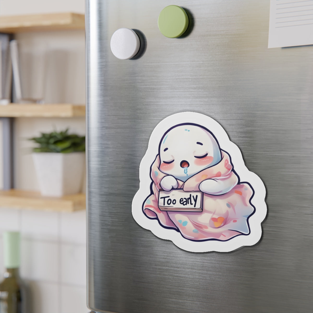 Sleeping Ghost Holding a Too Early Sign Magnet - Funny & Relatable
