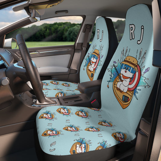 BT21 RJ Blue Car Seat Cover Single Pattern Combo Design - Identical Set of 2