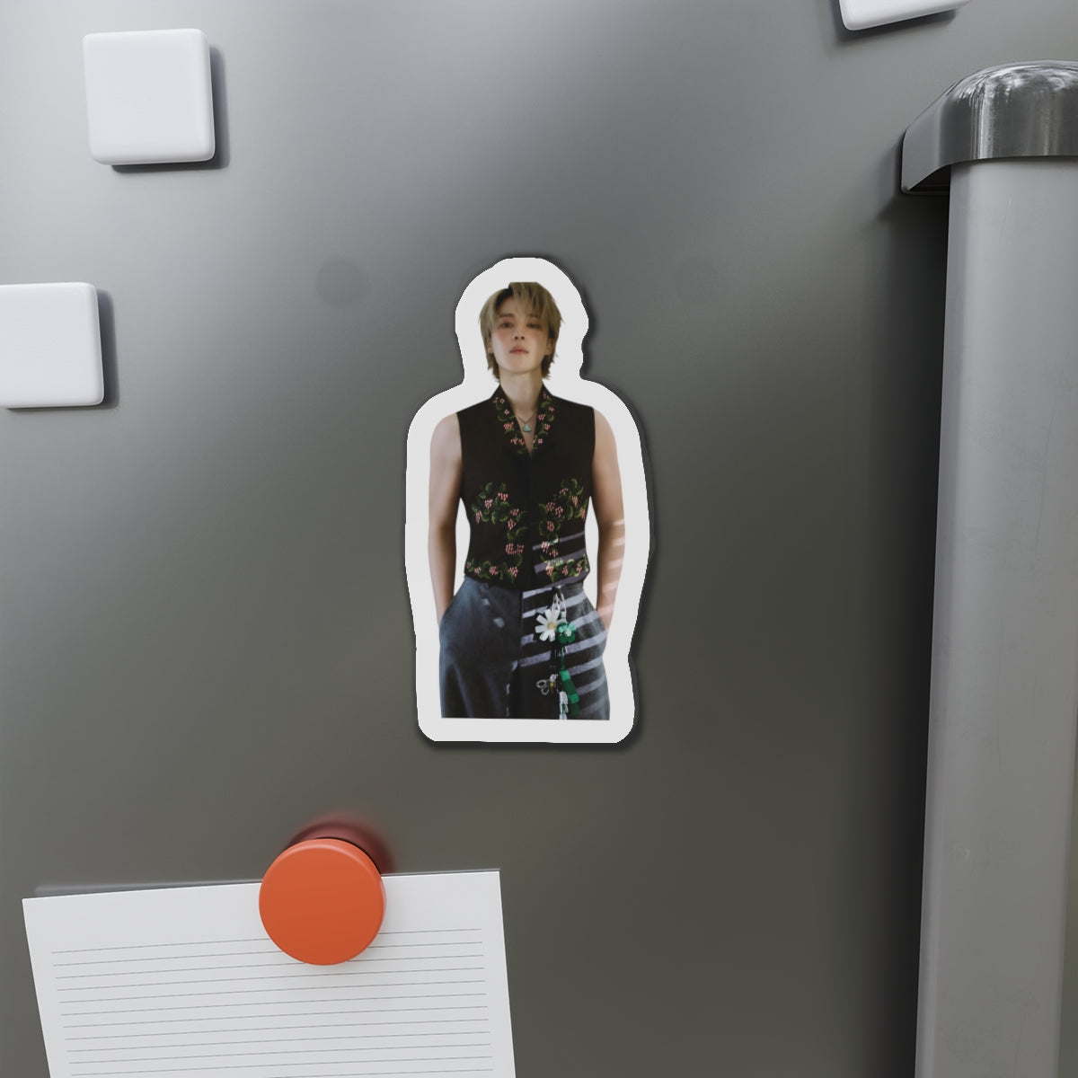 BTS Park Jimin Dior Photoshoot Wearing a Vest With Flowers Magnet