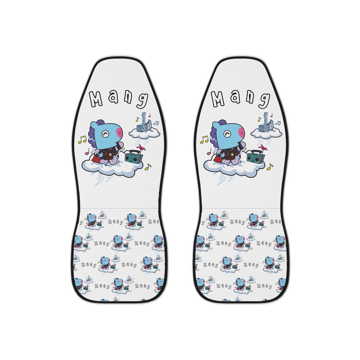 BT21 Mang White Car Seat Cover Single Pattern Combo Design - Identical Set of 2