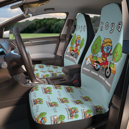 BT21 Koya Blue Car Seat Cover Single Pattern Combo Design - Identical Set of 2