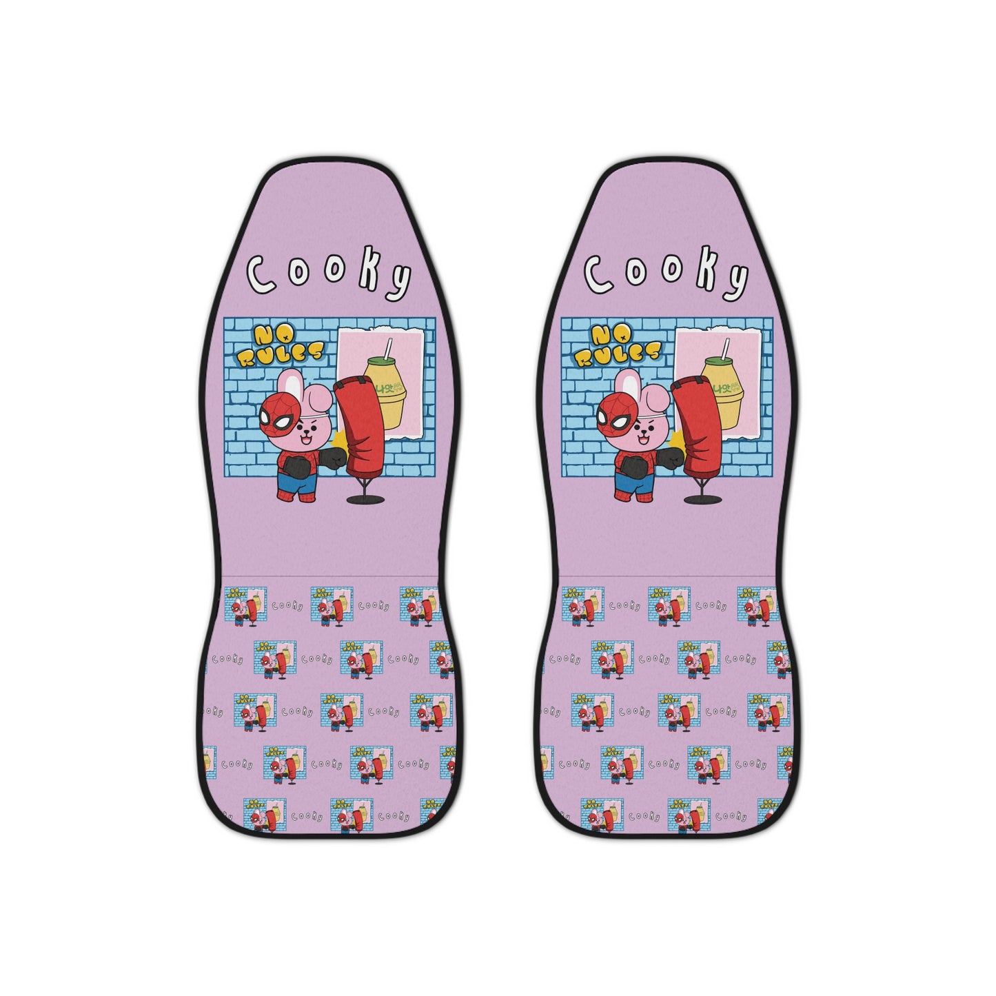 BT21 Cooky Purple Car Seat Cover Single Pattern Combo Design - Identical Set of 2