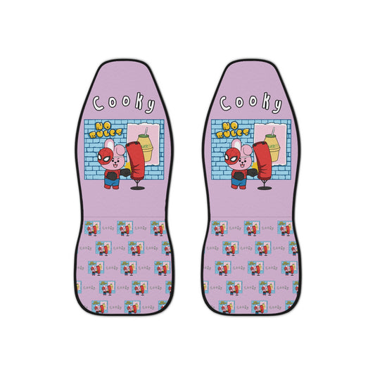 BT21 Cooky Purple Car Seat Cover Single Pattern Combo Design - Identical Set of 2