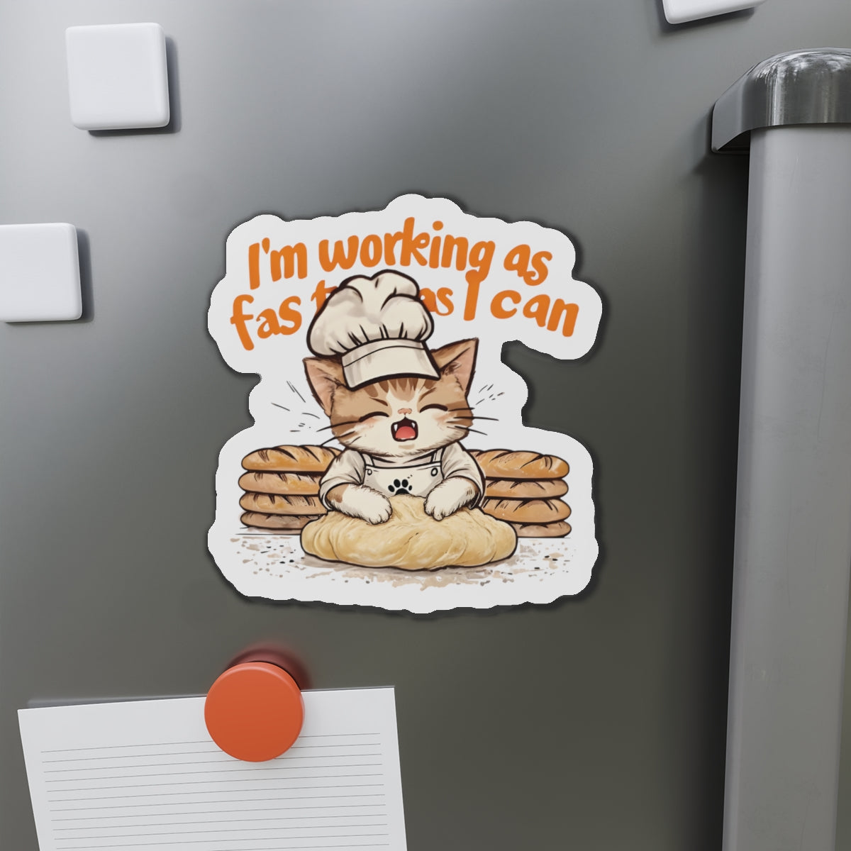 Cat Baking Bread Working Overtime Magnet - Funny & Relatable