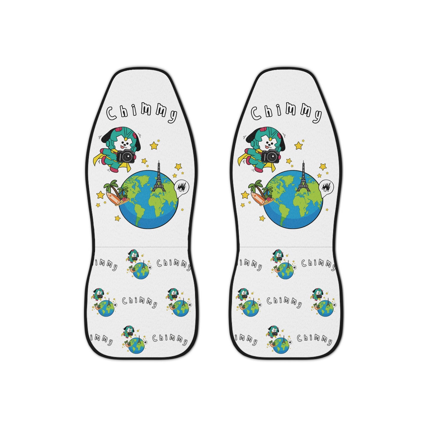 BT21 Chimmy White Car Seat Cover Single Pattern Combo Design - Identical Set of 2
