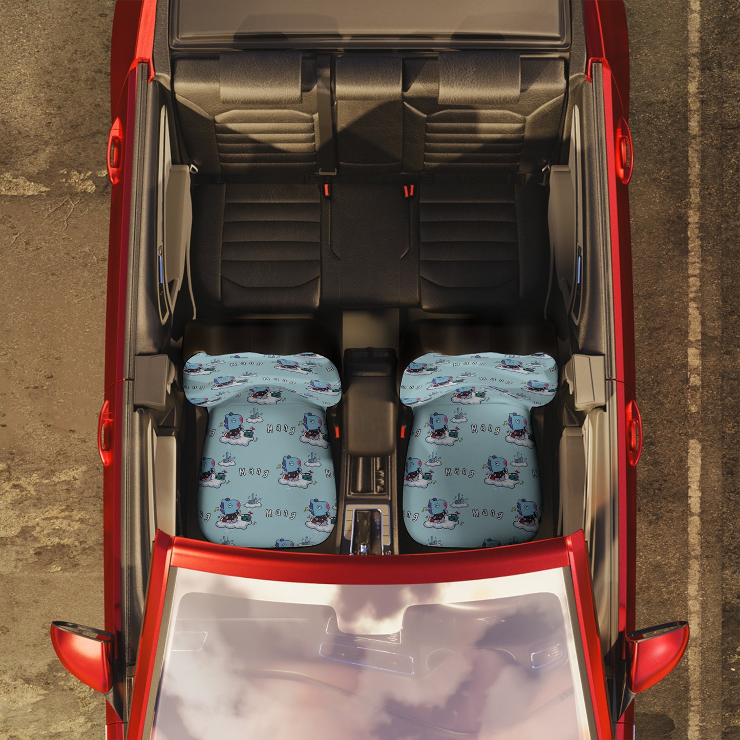 BT21 Mang Blue Car Seat Cover Pattern Design - Identical Set of 2