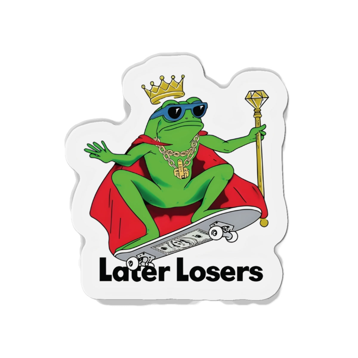 Later Losers King Frog Skateboarding Magnet - Funny & Relatable