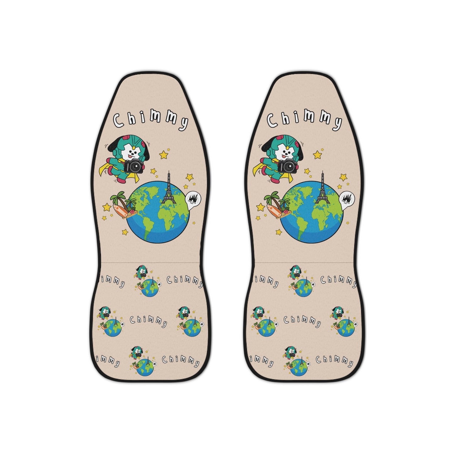 BT21 Chimmy Beige Car Seat Cover Single Pattern Combo Design - Identical Set of 2
