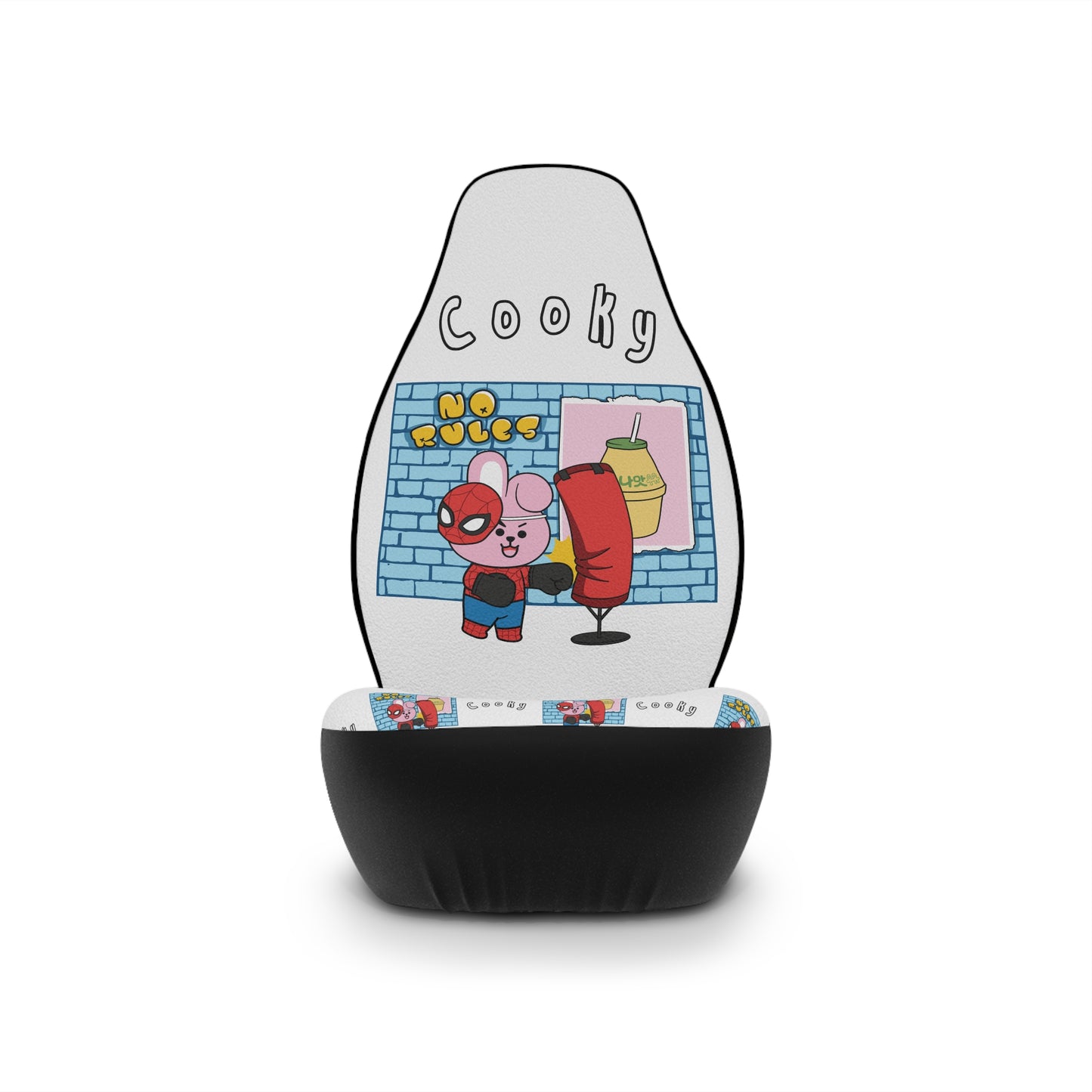 BT21 Cooky White Car Seat Cover Single Pattern Combo Design - Identical Set of 2