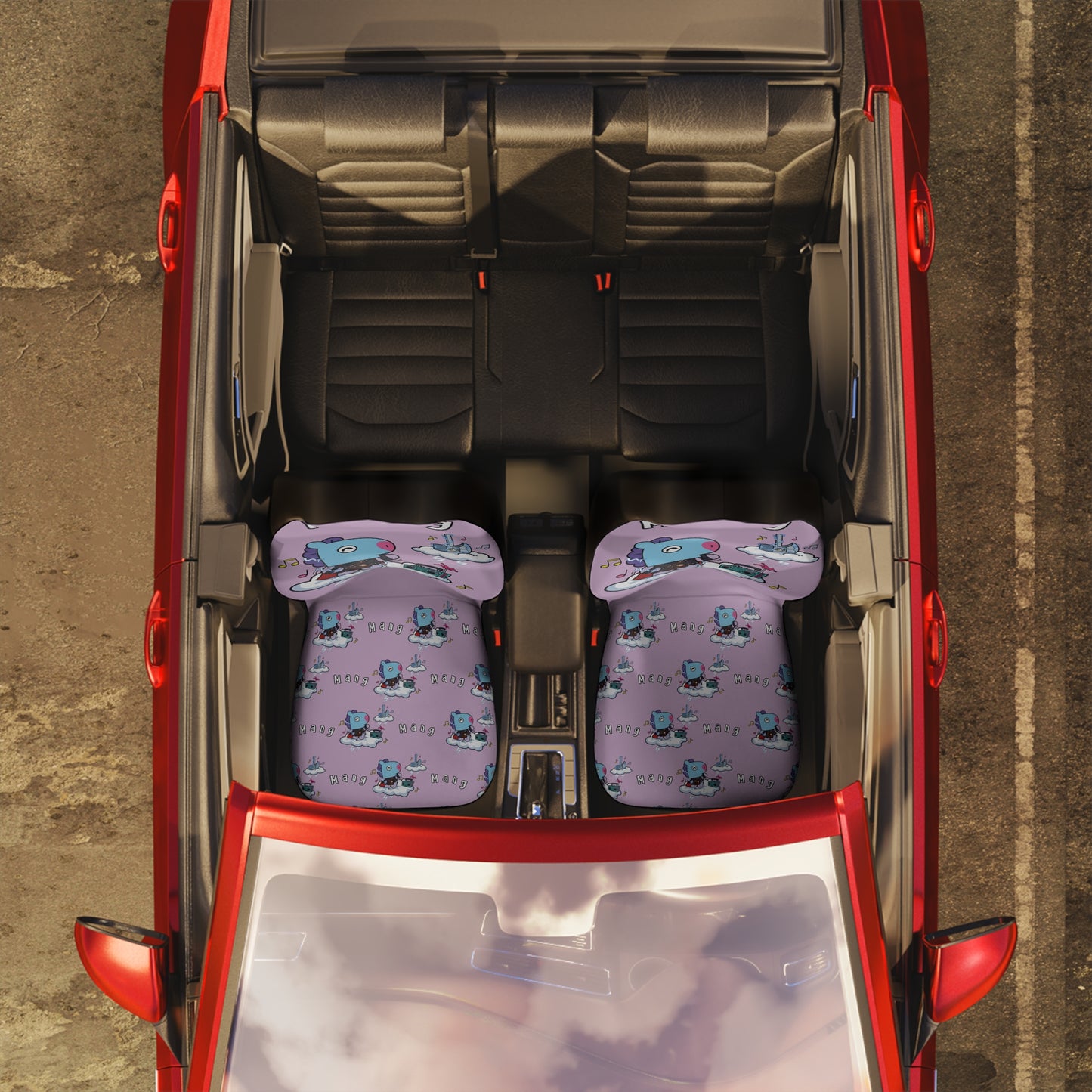 BT21 Mang Purple Car Seat Cover Single Pattern Combo Design - Identical Set of 2